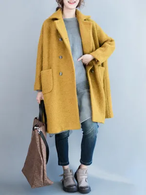 Pure Color Woolen Mid-Long Coats