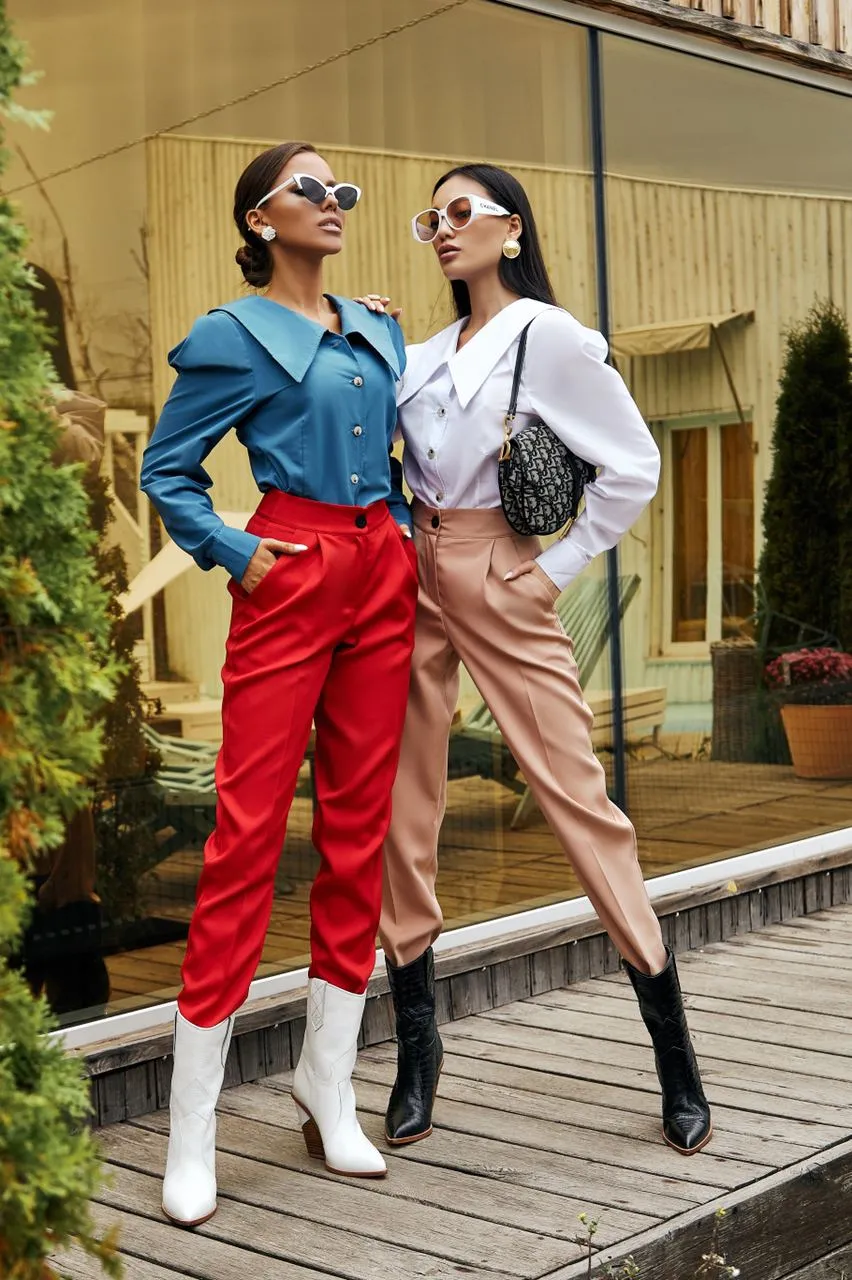 Red High Waisted Regular Fit Pants