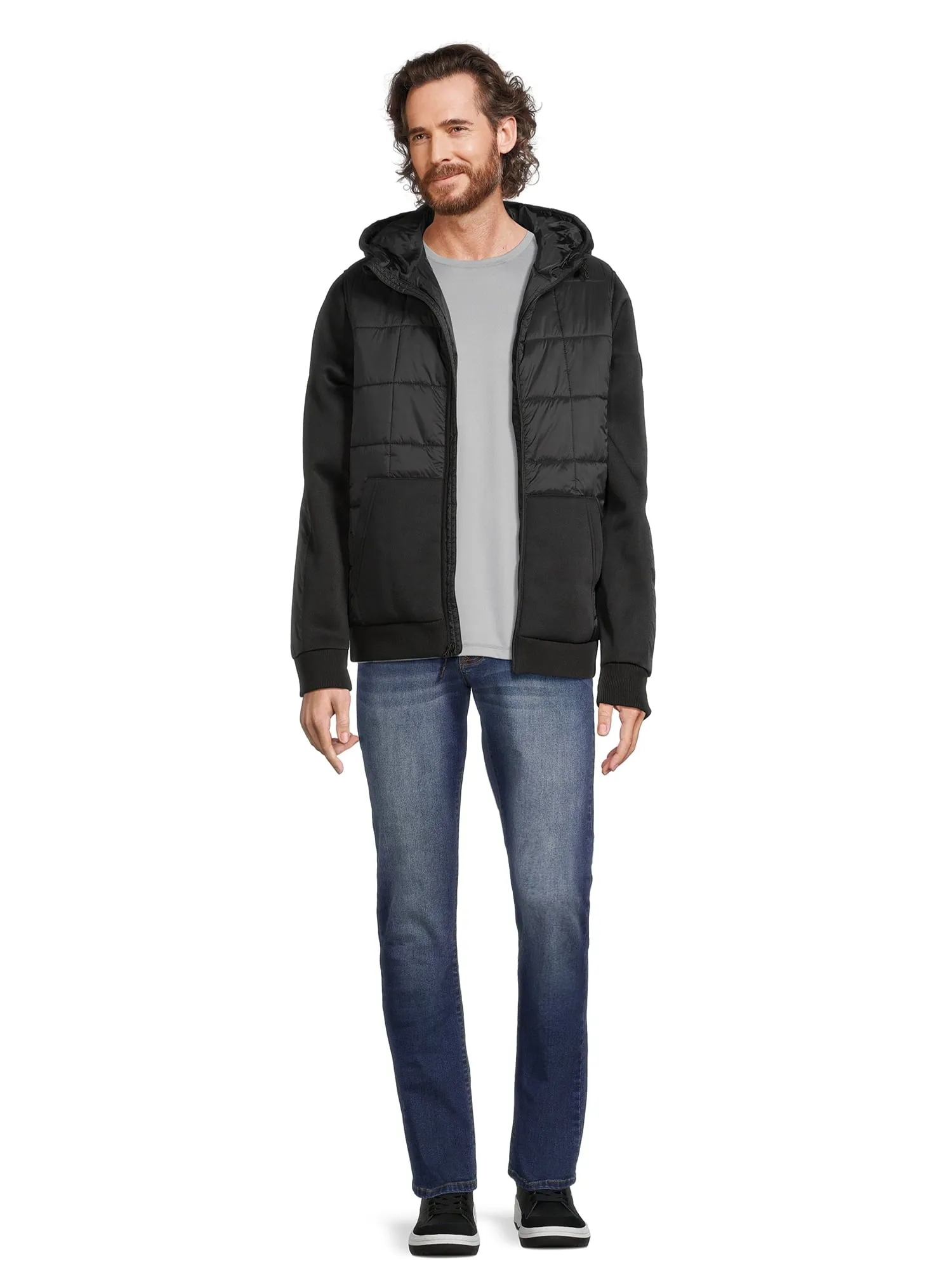 Reebok Men's Mixed Media Puffer Jacket with Hood, Sizes M-2X