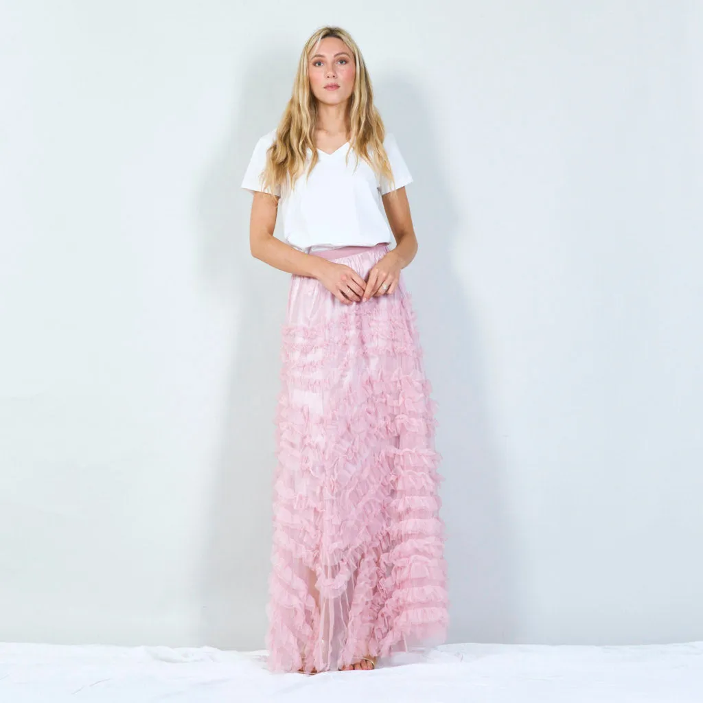 Ruffled tulle maxi skirt wholesale
