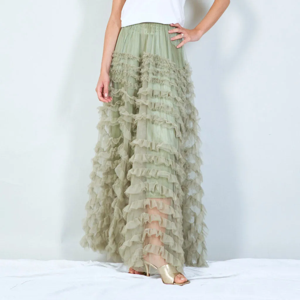 Ruffled tulle maxi skirt wholesale