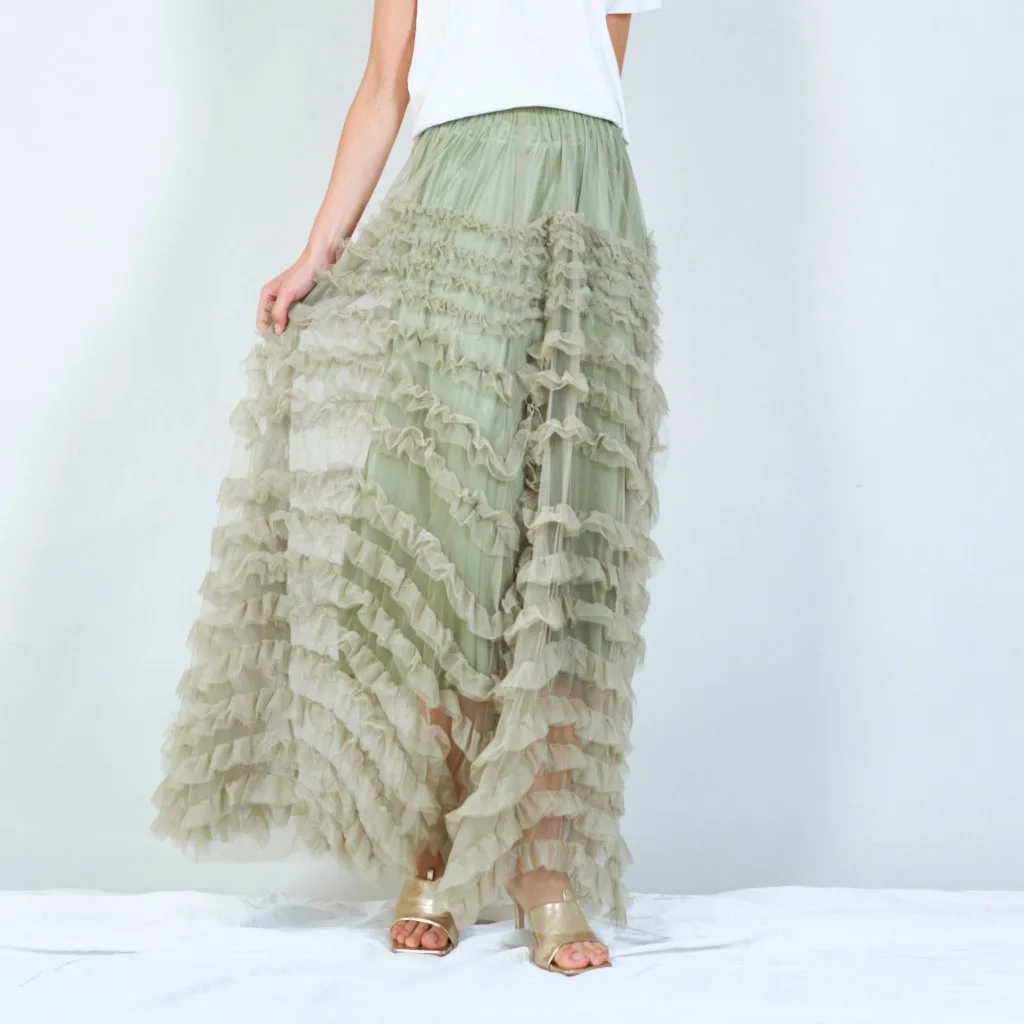Ruffled tulle maxi skirt wholesale