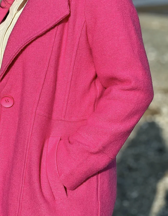 See Saw Boiled Wool Button Collar Coat in Pink