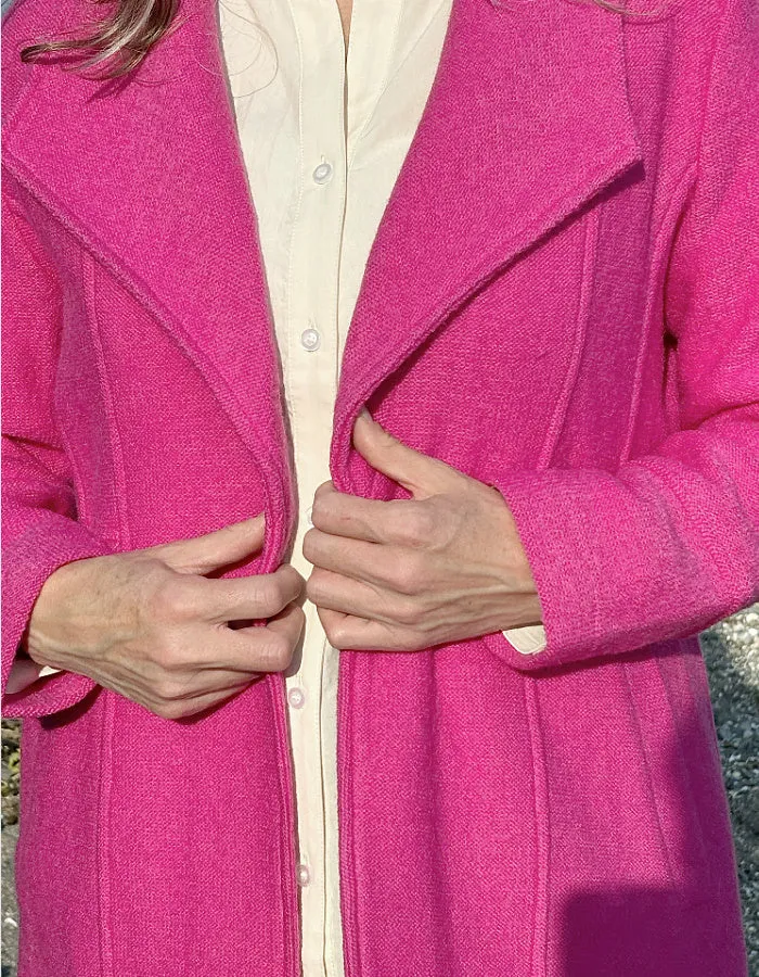 See Saw Boiled Wool Button Collar Coat in Pink