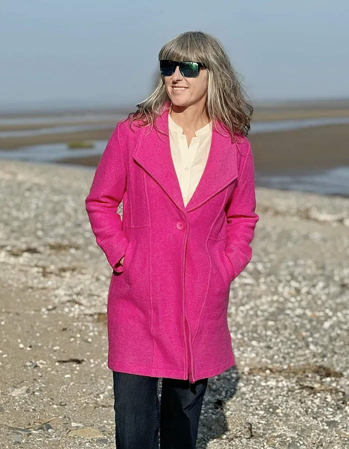See Saw Boiled Wool Button Collar Coat in Pink