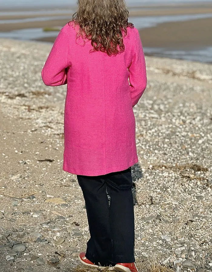 See Saw Boiled Wool Button Collar Coat in Pink