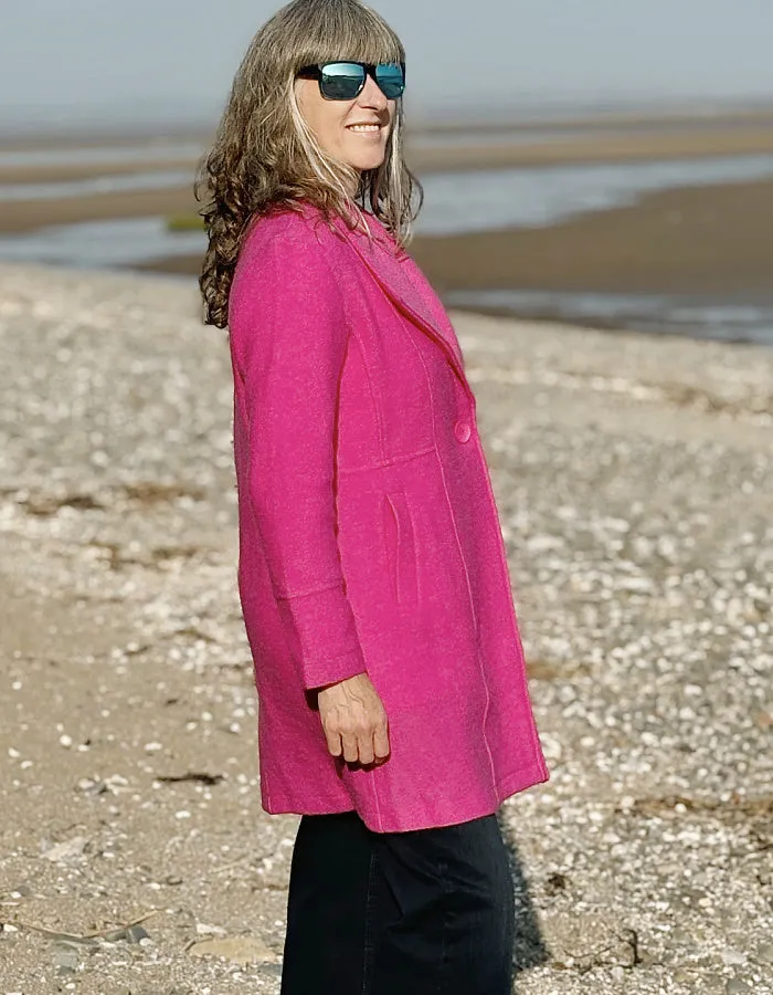 See Saw Boiled Wool Button Collar Coat in Pink