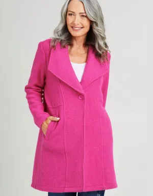 See Saw Boiled Wool Button Collar Coat in Pink