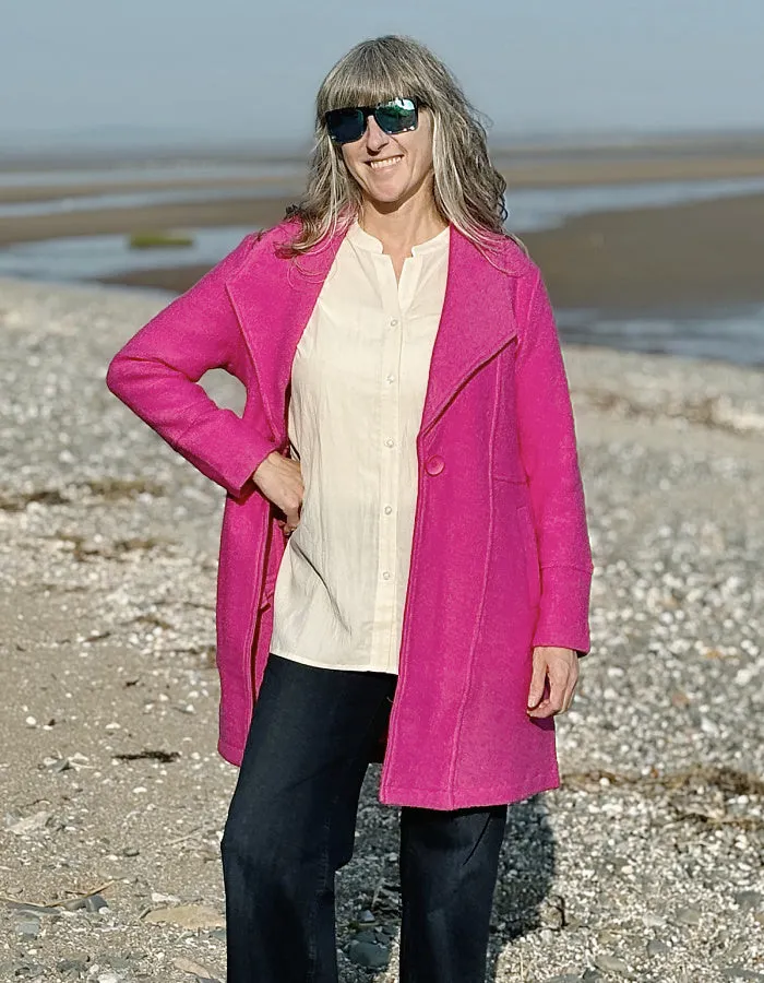 See Saw Boiled Wool Button Collar Coat in Pink