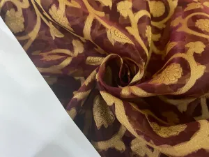 Silk Organza wine color with gold jacquard [15359]