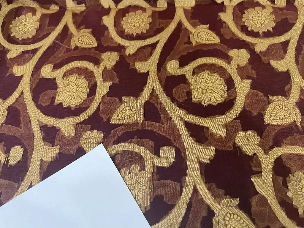 Silk Organza wine color with gold jacquard [15359]