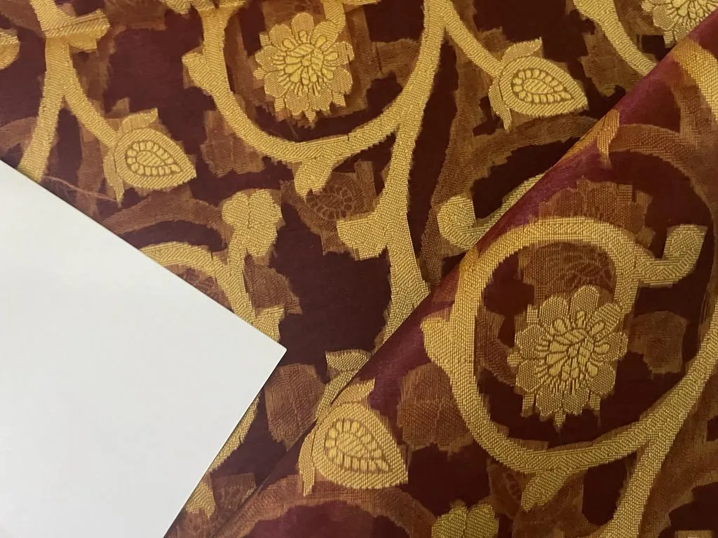 Silk Organza wine color with gold jacquard [15359]