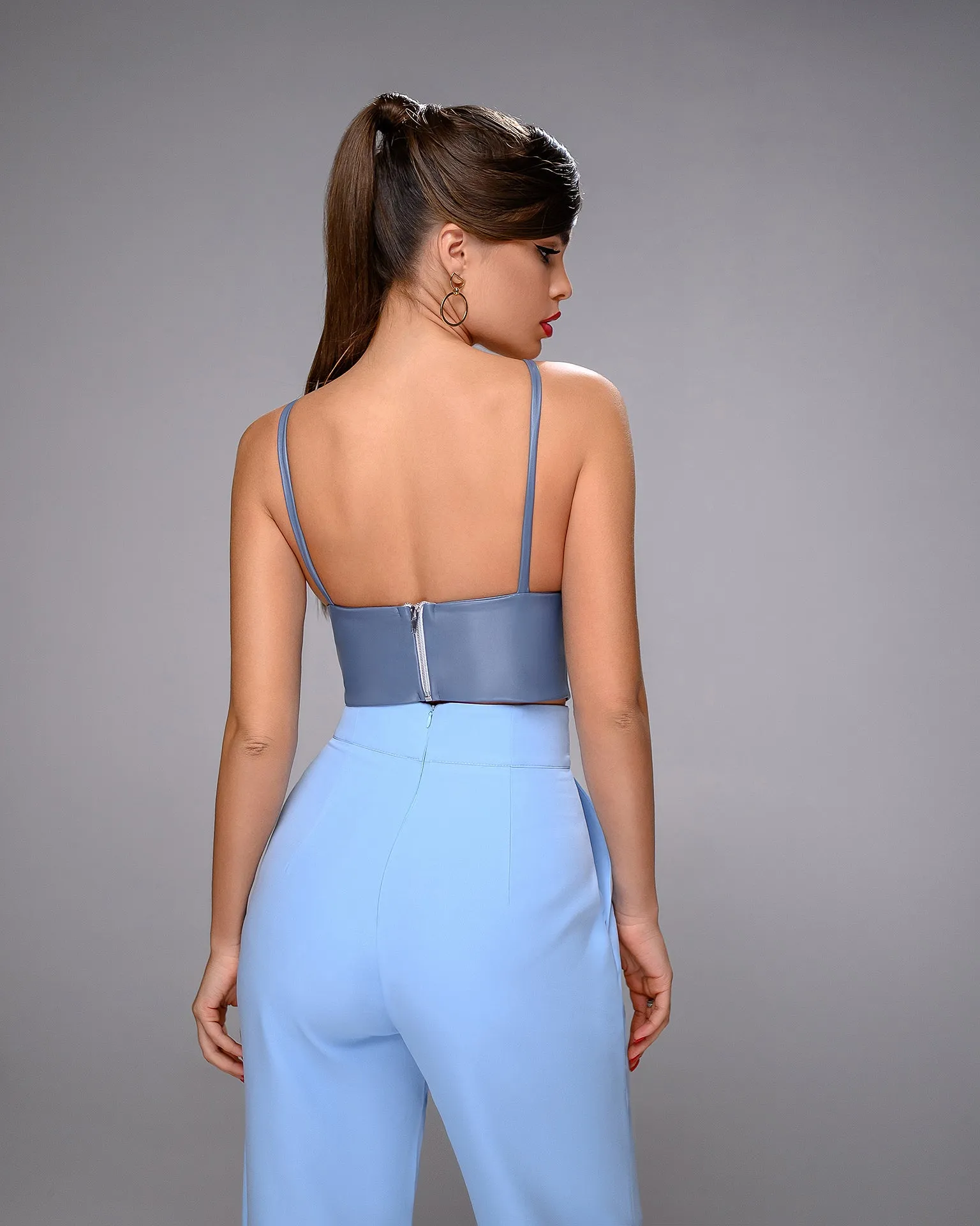 Sky-Blue High Waisted Regular Fit Pants