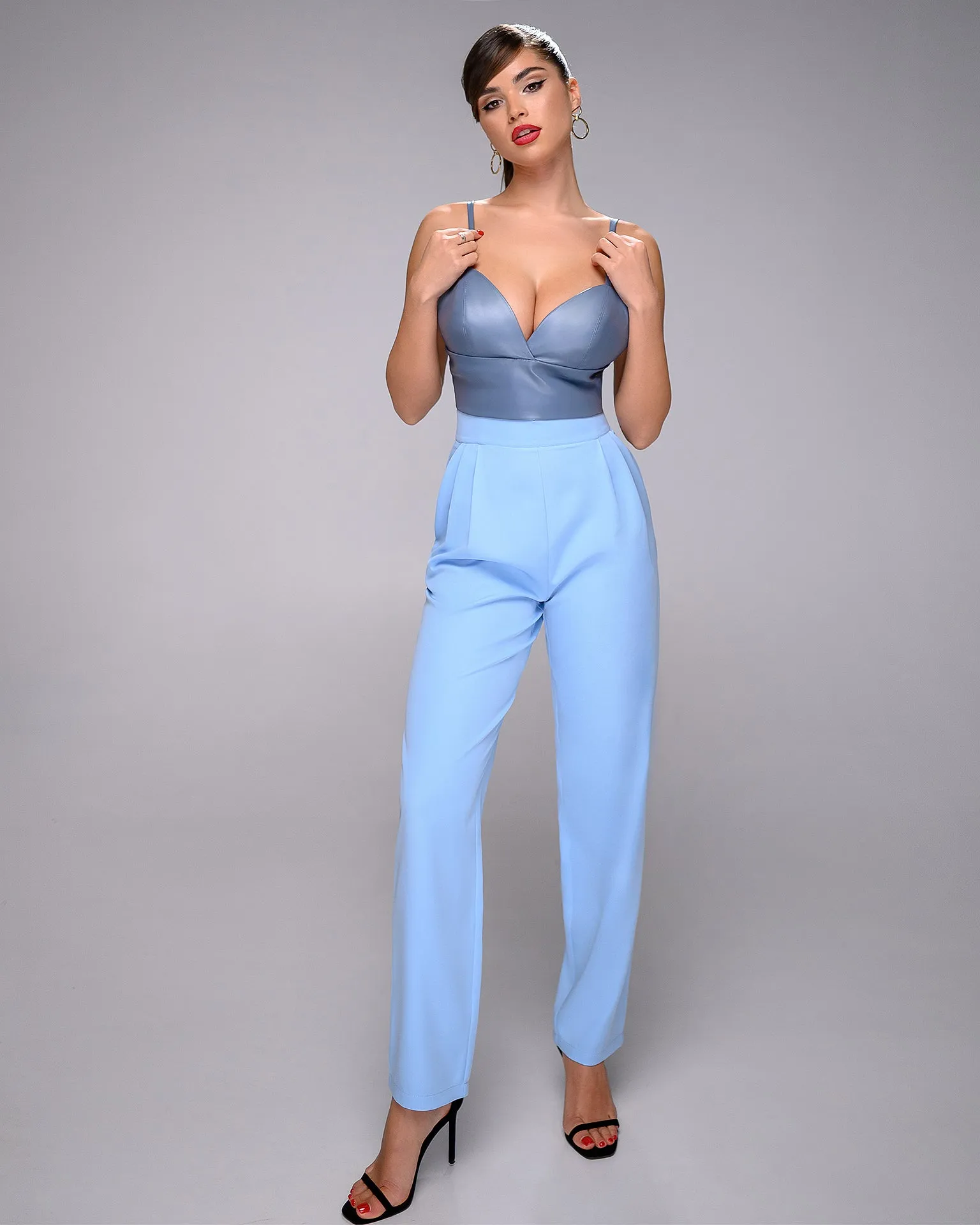 Sky-Blue High Waisted Regular Fit Pants