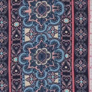 Sky/Blush Medallion Stripe Challis Fabric