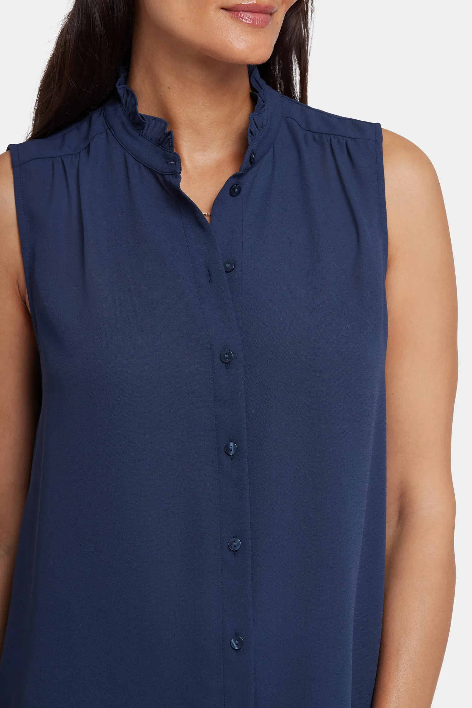 Sleeveless Ruffle Neck Blouse - Oxford Navy