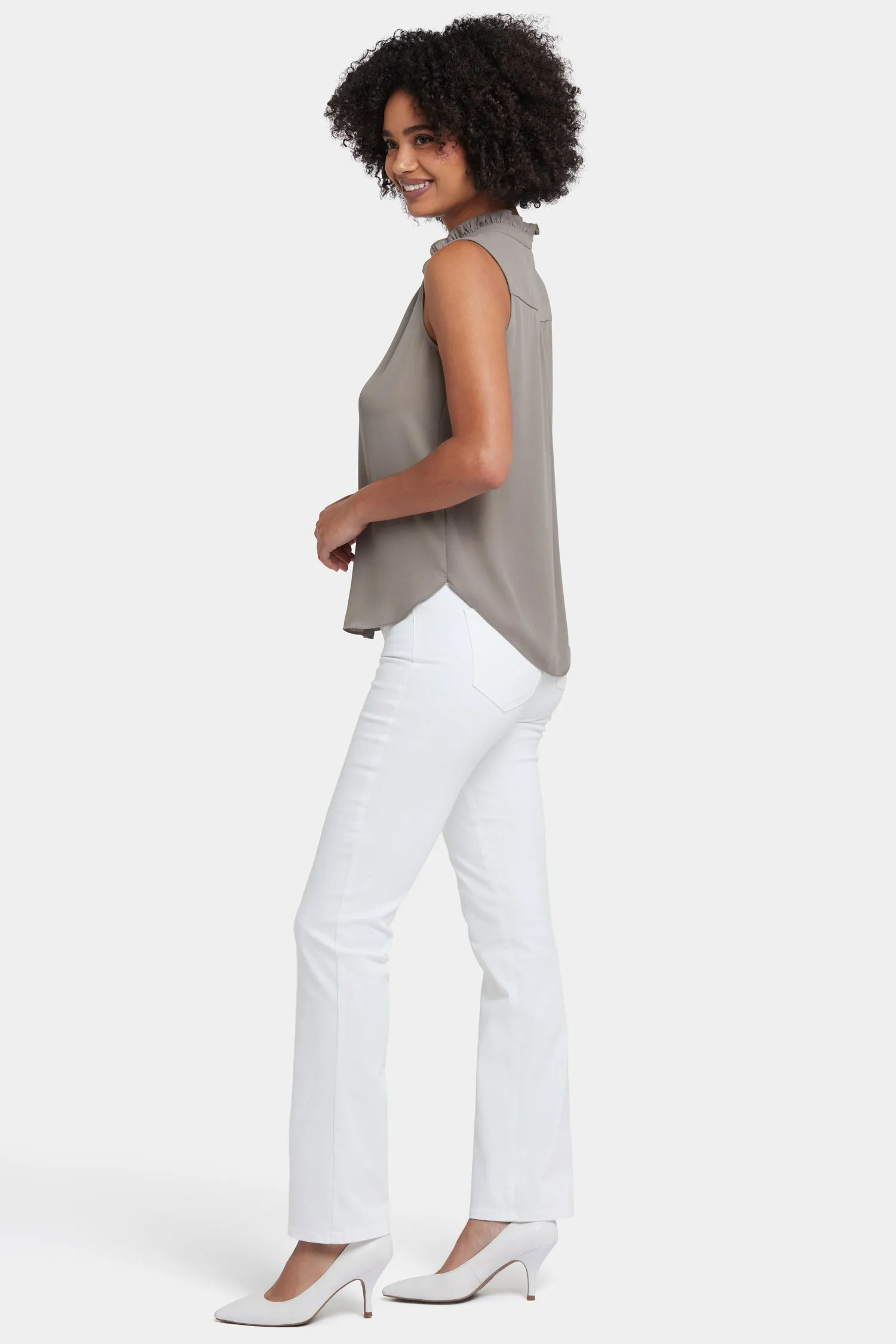 Sleeveless Ruffle Neck Blouse - Saddlewood