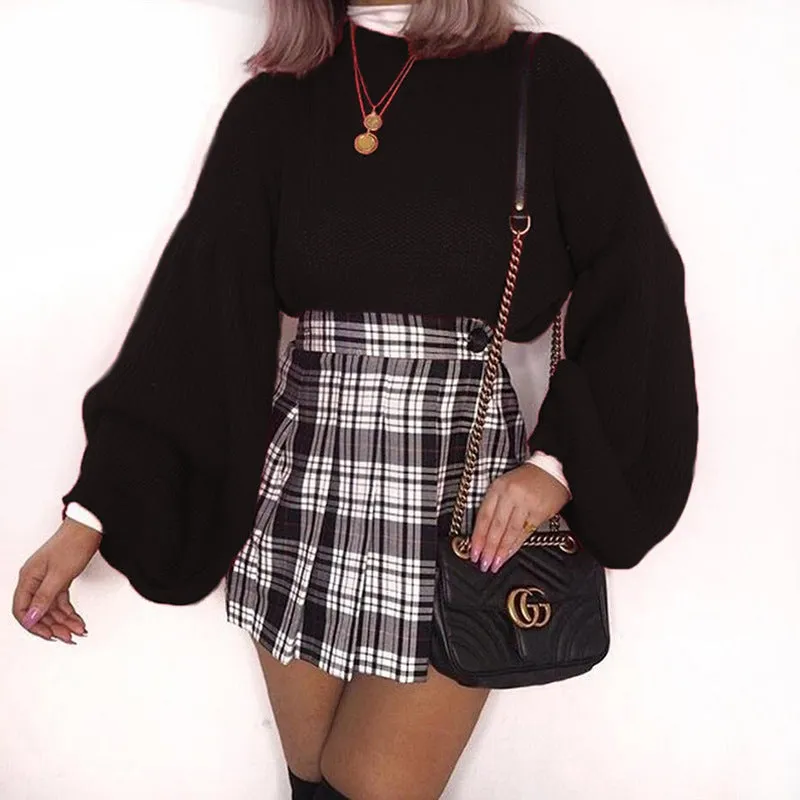 Solid Candy Color Bishop Sleeves Women Loose Chunky Sweater