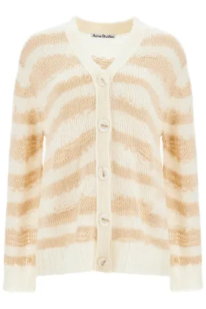 STRIPED DISTRESSED CARDIGAN WITH