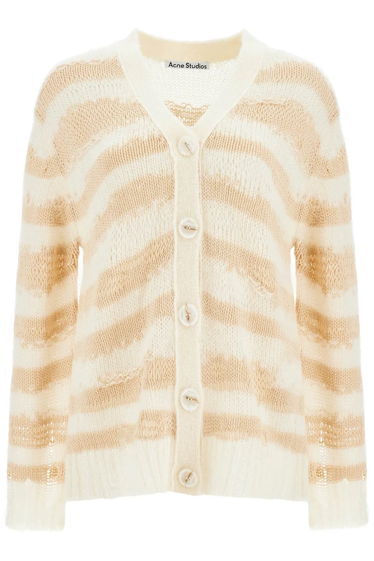 STRIPED DISTRESSED CARDIGAN WITH
