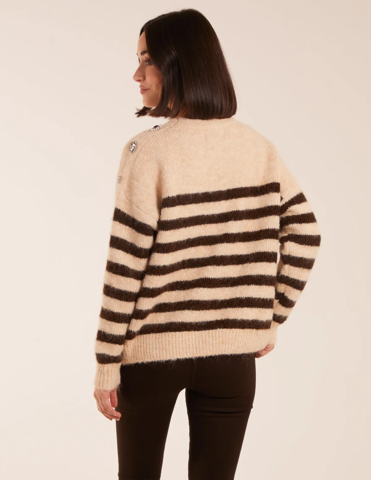 Striped Rib Detail Shoulder Jumper