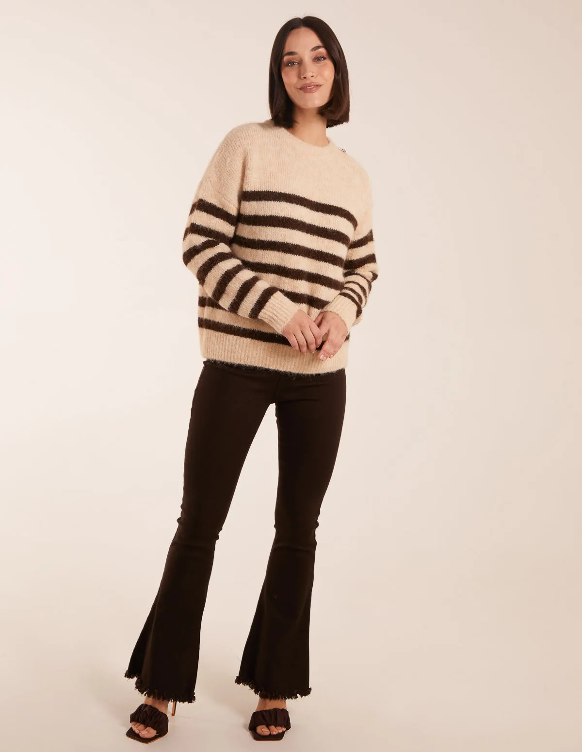 Striped Rib Detail Shoulder Jumper