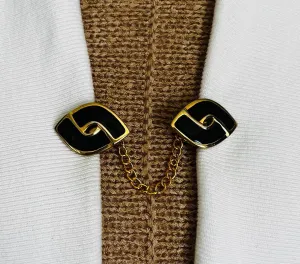 Sweater Clips Vintage Sweater Clip for Cardigan Clasp Black Gold Geometric Jewelry Gift for Mom Chain Cinch Clip Gift for Her by Fabulici