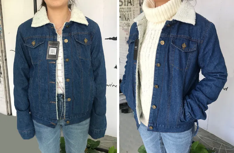 VenusFox lambswool Denim Jacket with Pockets