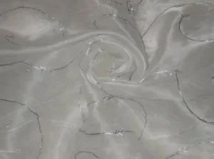 White color 100% silk organza fabric 44" wide available in 2 designs [SILVER ZARI embroidery and gold pearl embro0idery] [1099/15363]