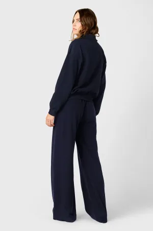 WIDE LEG PANT IN NAVY COTTON TWILL
