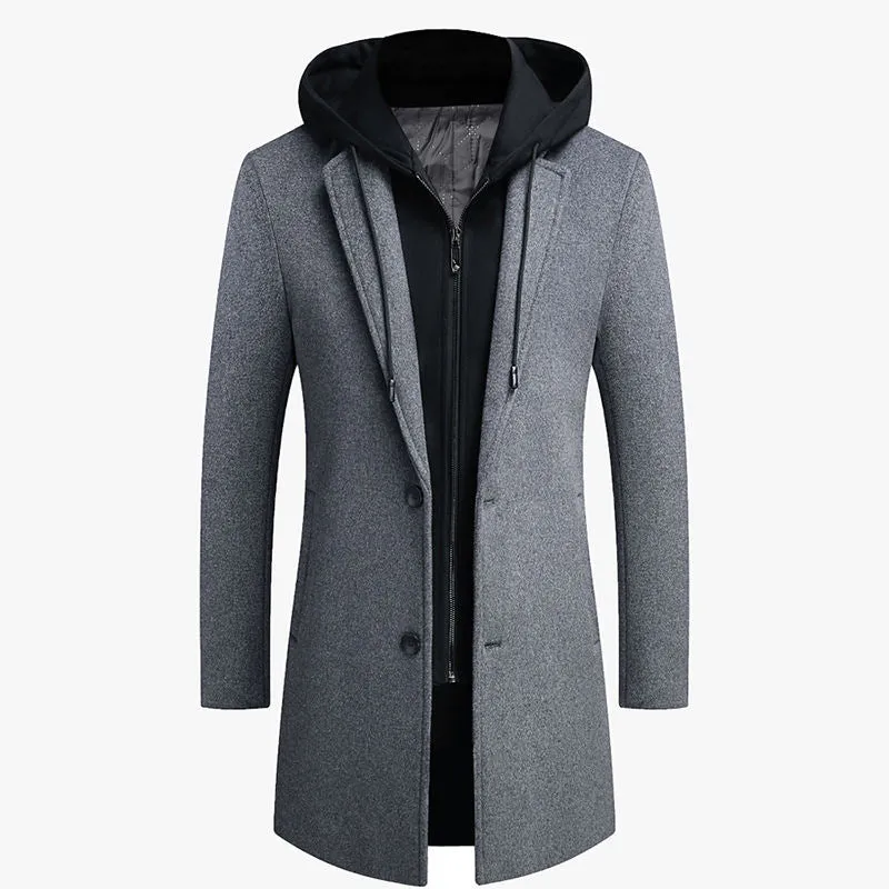Wool Polyester Overcoat Plain Color Winter